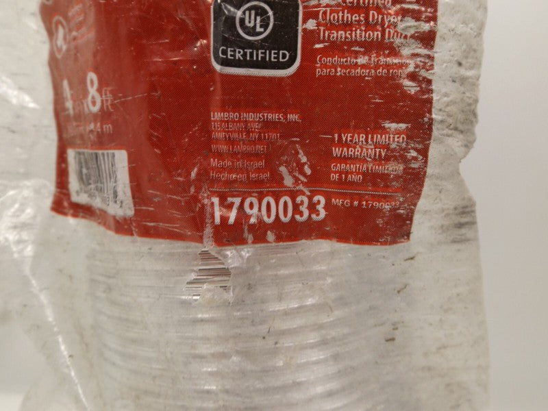 Lambro Rigiflex Semi-Rigid Dryer Duct Vent 4" x 8 ft. 1790033 All Metal Design