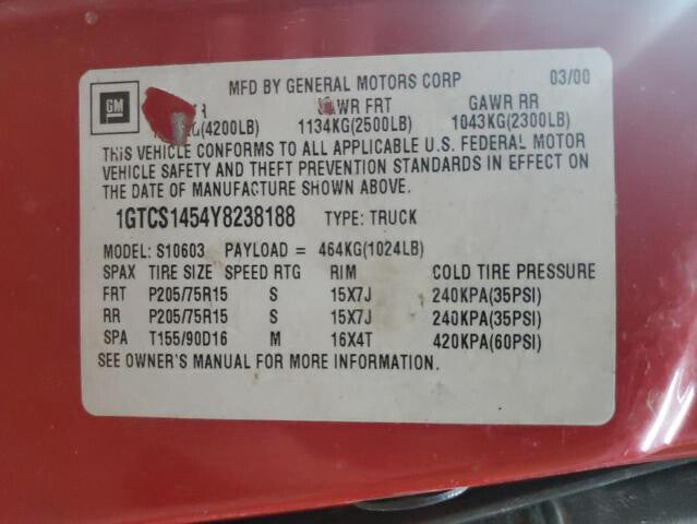 15184700 1998-2005 GMC Sonoma Driver FL Fuse Panel Cover Used OEM 15020381