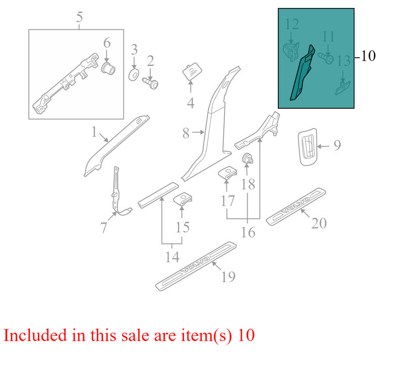 39820708 2010-2016 Volvo XC70 Passenger RH C Pillar Trim Used OEM 39820708