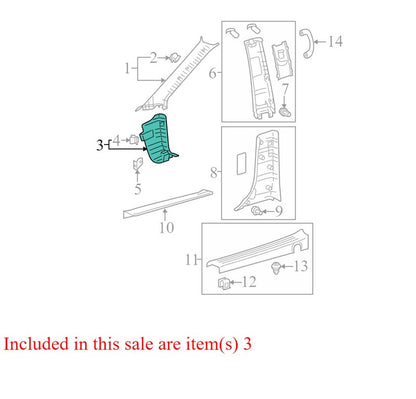 6211208020E0 2011-2014 Toyota Sienna Passenger RH Kick Trim Used OEM 62111-08020