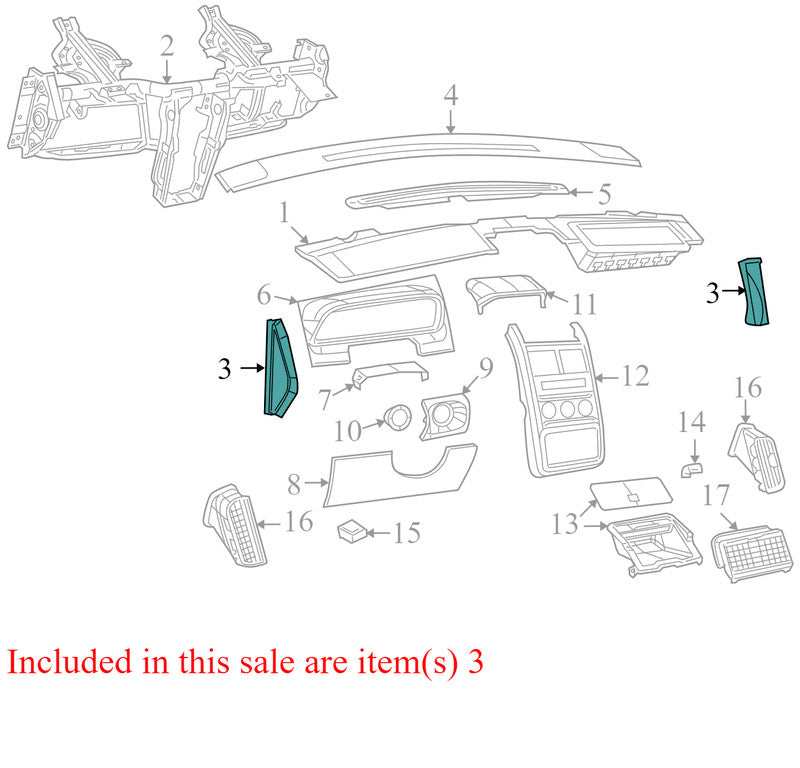 1AZ22DK7AB 2009-2010 Dodge Journey Passenger RH Dash End Cap Used OEM 1AZ22TRMAA