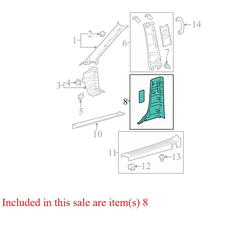 6241308060C0 2011-2014 Toyota Sienna Driver Side Lower B Pillar Trim Used OEM 62414-08040