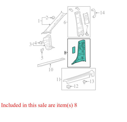 6241308060C0 2011-2014 Toyota Sienna Driver Side Lower B Pillar Trim Used OEM 62414-08040