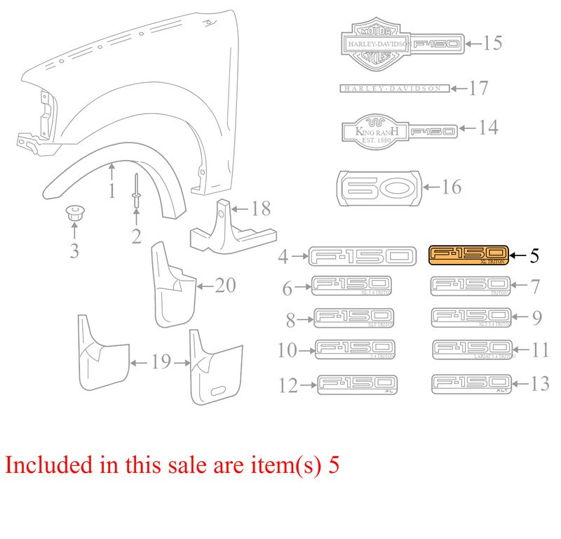 5L3Z16720A 2004-2008 Ford F-150 Right Fender Emblem 5L34-16B114-PA