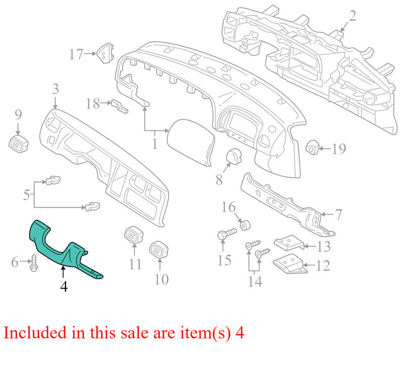 5DX27VK9AC 1997-2000 Dodge Dakota Driver FL Knee Bolster Used OEM 55115521AB