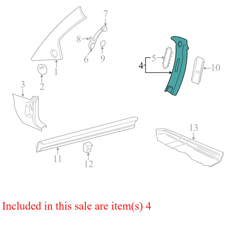 1C0867244E 2000-2001 Volkswagen Beetle FR Door Pillar Post Trim Set Used 1C0867244E OEM