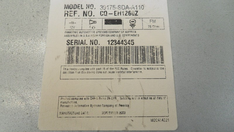 39175SDAL12 2003-2007 Honda Accord Radio Control Unit Used 39175SDAL12 OEM