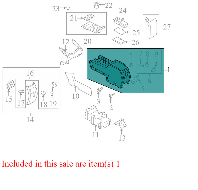 7T4Z78045A36AC  2009-2010 Ford Edge Front Center Console Used 7T4Z78045A36AC *no lid*