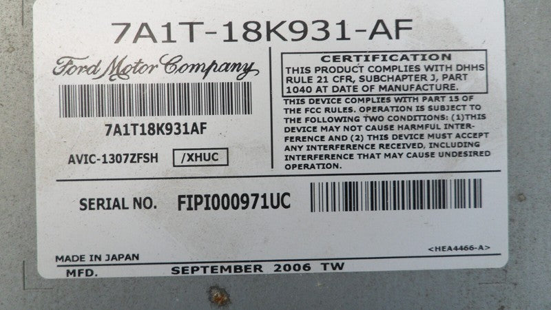 7A1T18K931AF 2007 Lincoln MKX Radio Control Unit Used 7A1T18K931AF OEM
