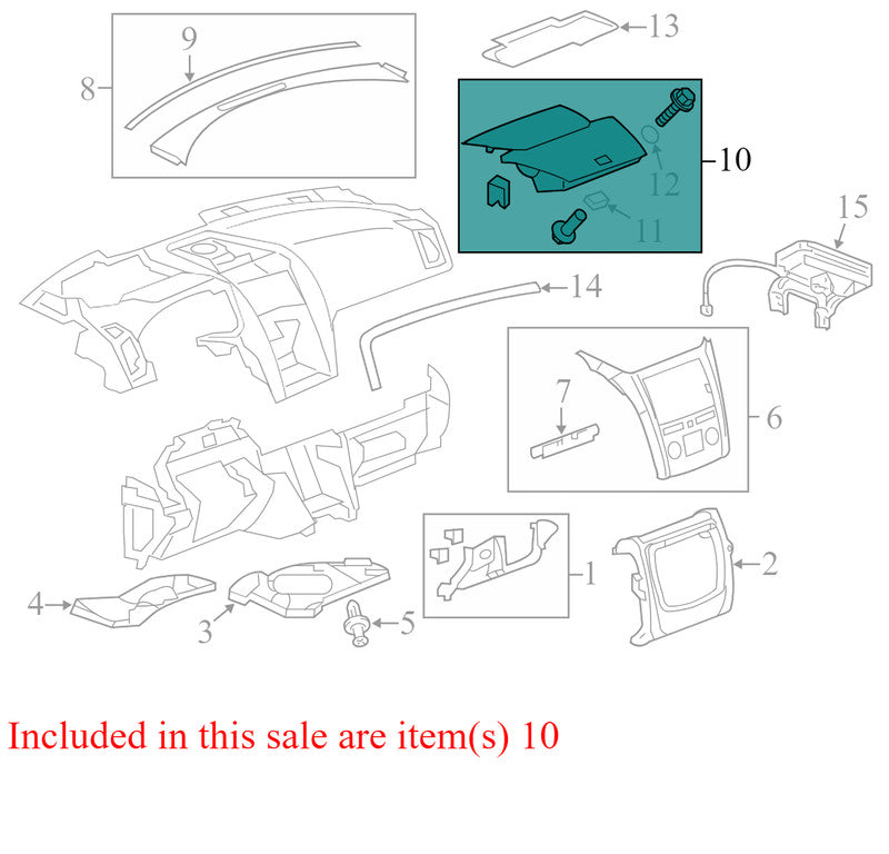 22872787 2009-2012 Chevrolet Traverse Instrument Panel Storage Compartment Used 22872787