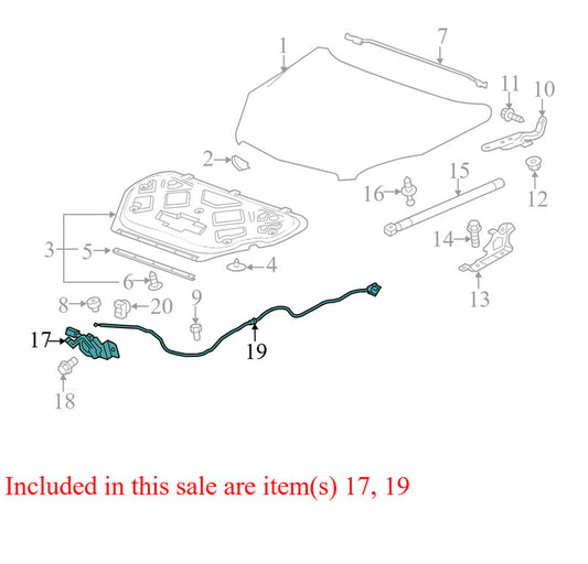 23120089 2010-2017 GMC Terrain Hood Release Cable and Hood Latch Used 23120089 OEM