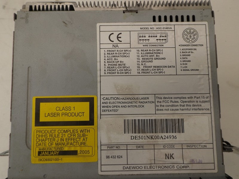 96432624 2004-2008 Chevrolet Aveo Radio Unit Used W/ CD Player OEM 96432624