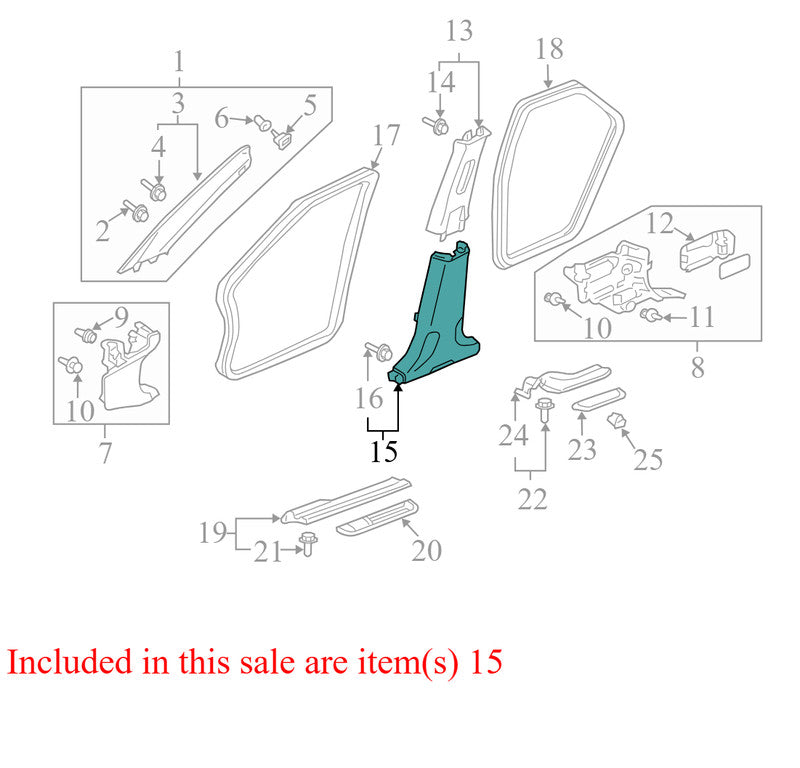 884121SDAA01020 2004 Honda Accord Door RC Pillar Post Trim Set Used 884121SDAA01020 OEM