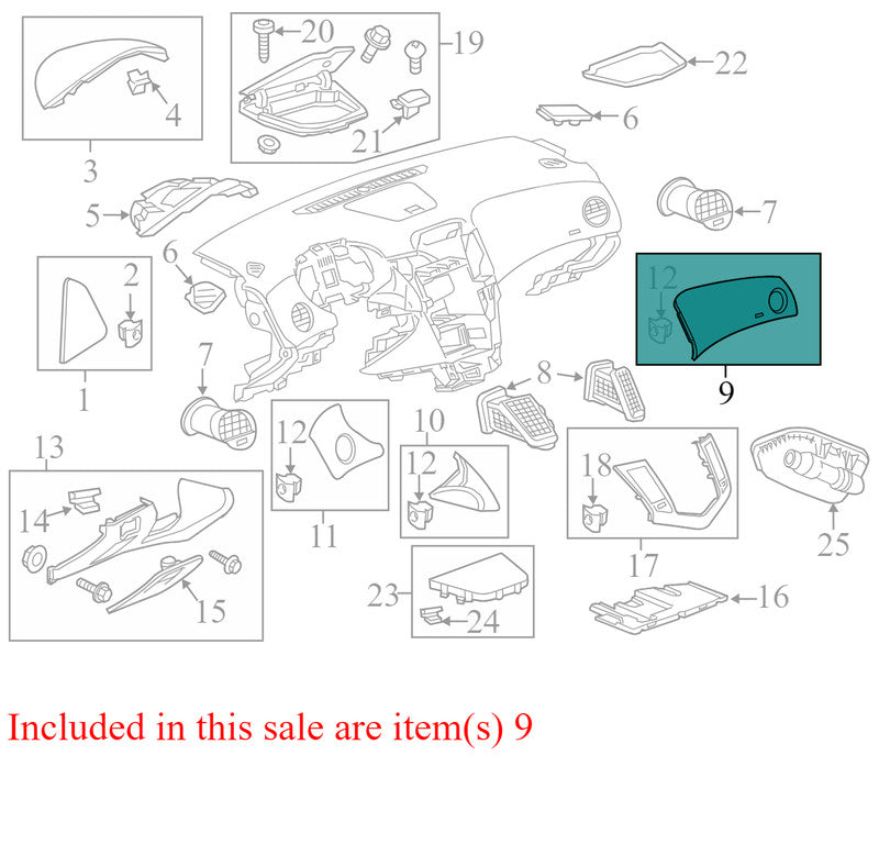 16931336 2011-2016 Chevrolet Cruze Passenger Right Dash Trim Panel Used 95034584