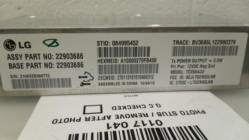 22903686 2013 Buick Verano Mobile Phone Control Module Used 22903686 (OnStar, opt UE1)