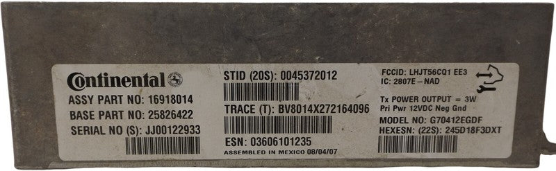 16918014 2005-2010 Pontiac G6 Onstar Communications Module Used OEM 16918014