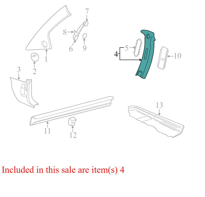 1C0867243E 2000-2001 Volkswagen Beetle FL Door Pillar Post Trim Set Used 1C0867243E OEM