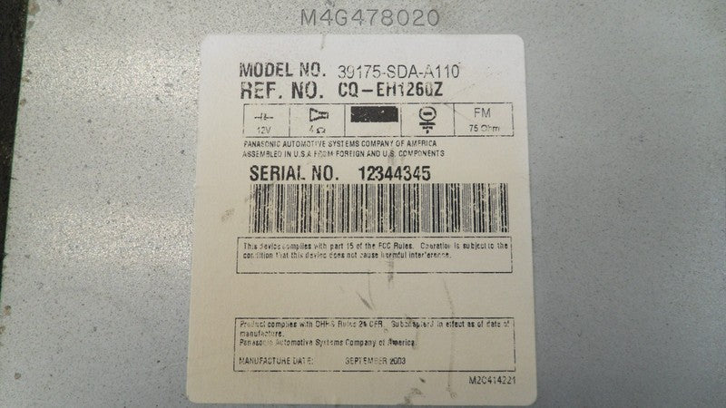 39175SDAL12 2003-2007 Honda Accord Radio Control Unit Used 39175SDAL12 OEM