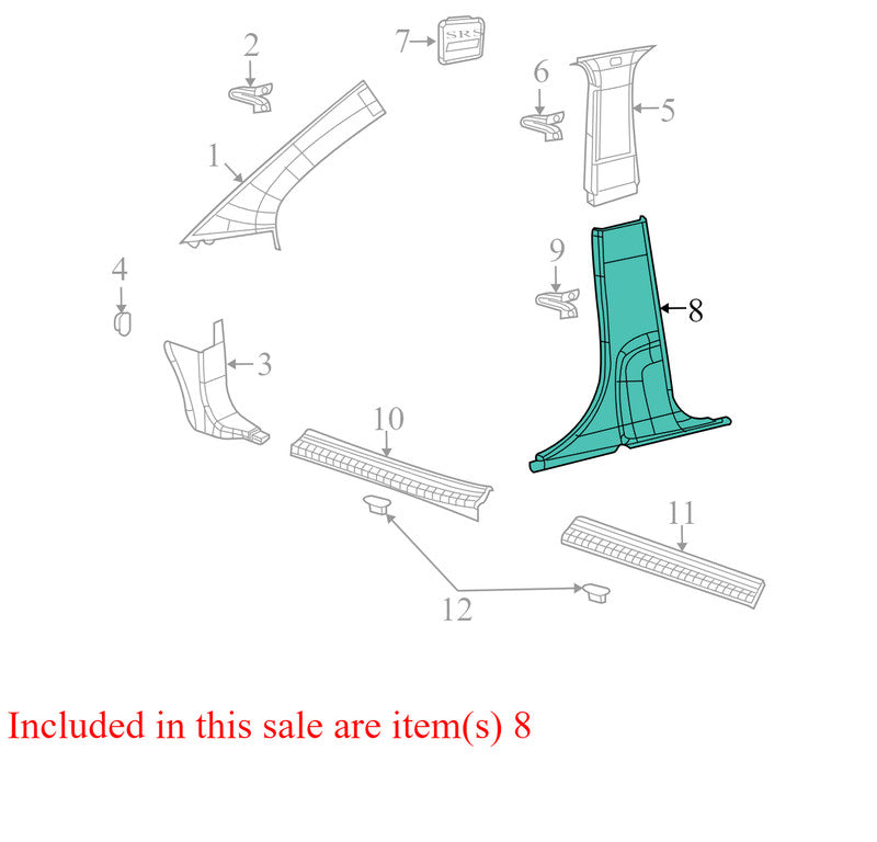 1BE36DK7AB 2009-2020 Dodge Journey Passenger RH Lower B Pillar Trim Used OEM 100013588