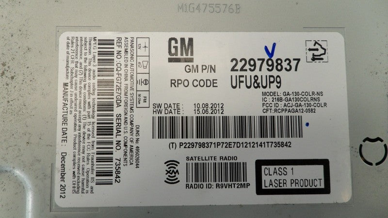 22979837 2013 Buick Verano Radio Control Unit Used 22979837 OEM