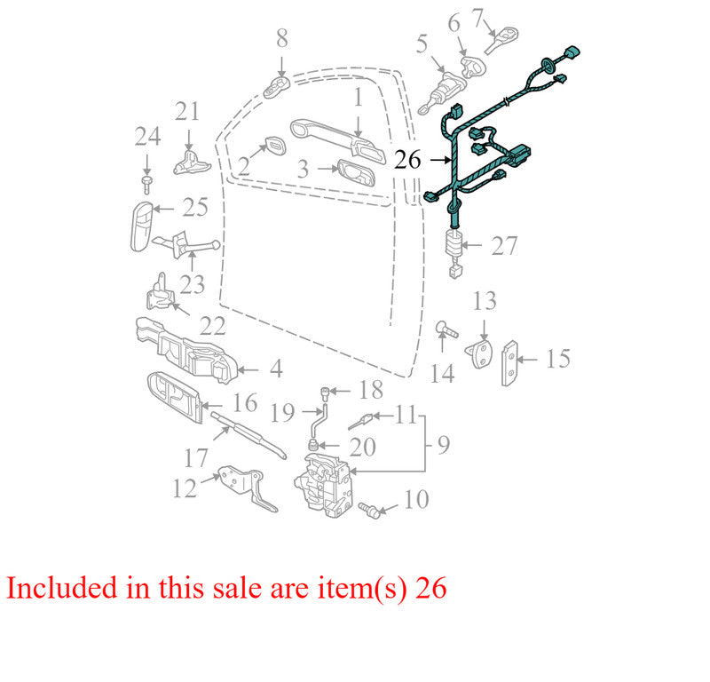 1C1121J 2000-2001 Volkswagen Beetle Passenger FR Door Wiring Harness Used 1C1121J OEM