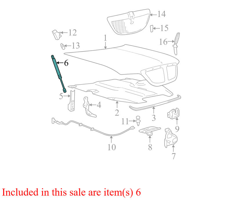 3W1Z16C826AA 2003-2011 Lincoln Town Car Hood Lift Support Used 3W1Z16C826AA OEM