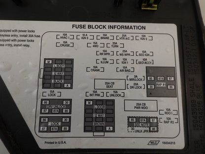 10390238 1999-2006 GMC Sierra 1500 Passenger FR Fuse Panel Cover Used OEM15034215