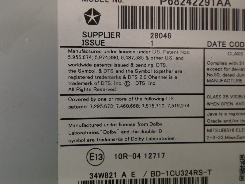 68242291AA 2015-2018 Dodge Grand Caravan DVD Player Used 68242291AA OEM