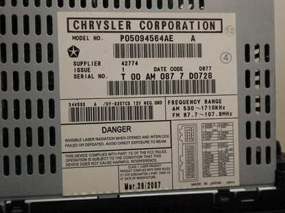 5094564AE 2004-2008 Chrysler Pacifica Radio Unit Used OEM P05094564AE