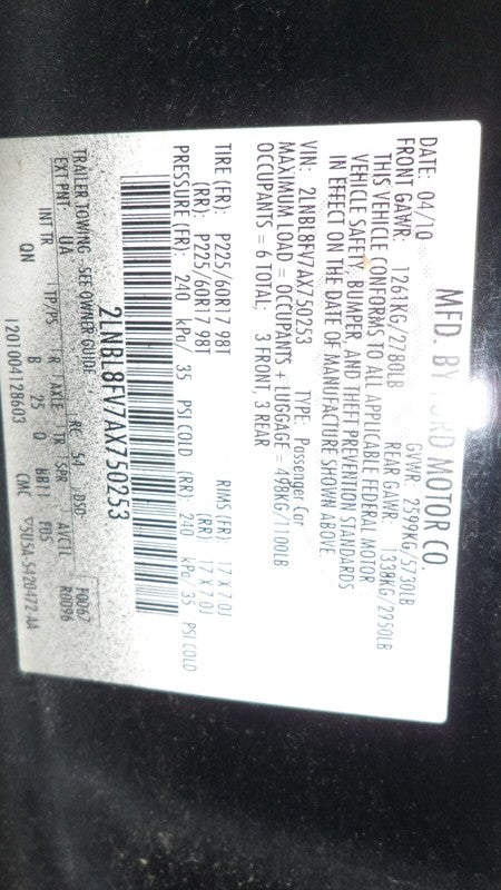 5W1Z5420124BA 2008-2010 Lincoln Town Car Driver FL Door Assembly Used 5W1Z5420124BA OEM