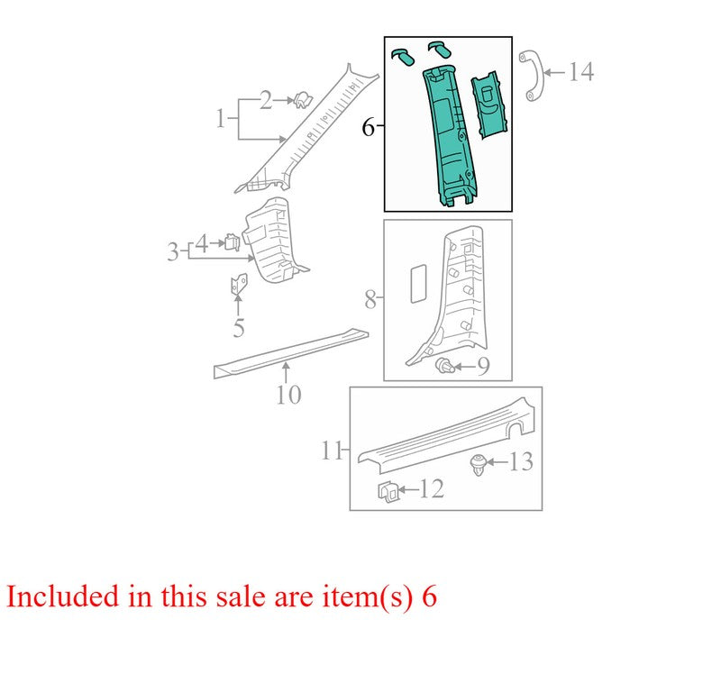 6241208070E1 2011-2014 Toyota Sienna Passenger Upper B Pillar Trim Used OEM 62411-08050