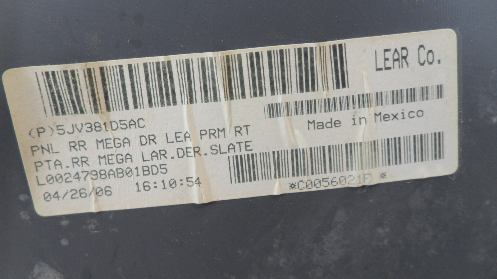 5JV20ZJ3AC 2006-2008 Dodge Ram Mega Cab RR Door Trim Panel  (Has Wear) Used 5JV251D5AD OEM