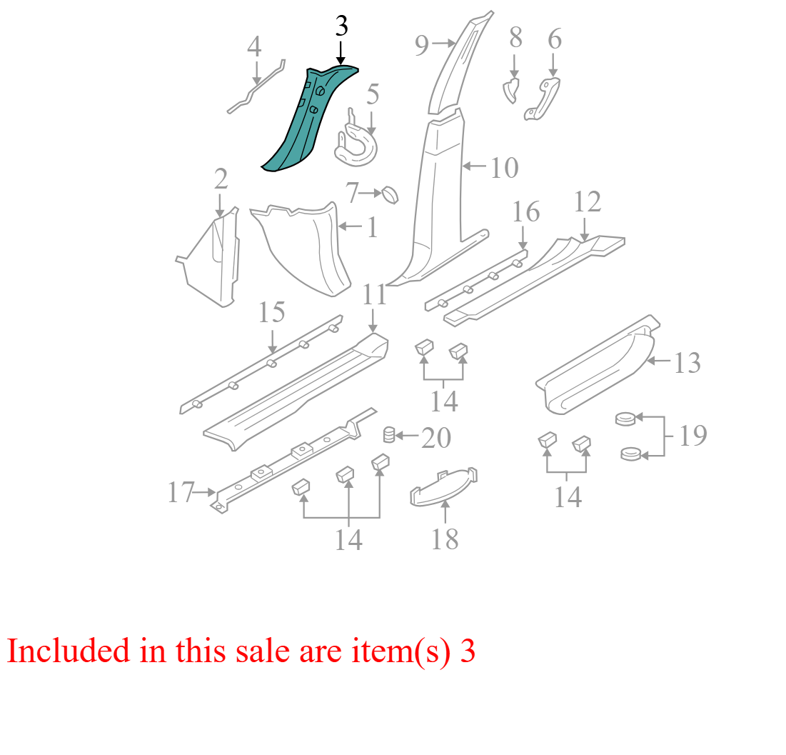 2L1Z7803598AAC 2003-06 Ford Expedition FR Body A-Pillar Interior Trim Panel 2L1Z7803598AAC OEM