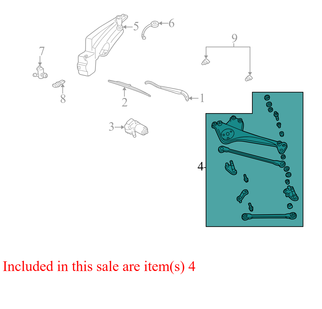 4F1Z17566BA 1996-2007 Ford Taurus Windshield Wiper Linkage, Motor Used 4F1Z17566BA OEM