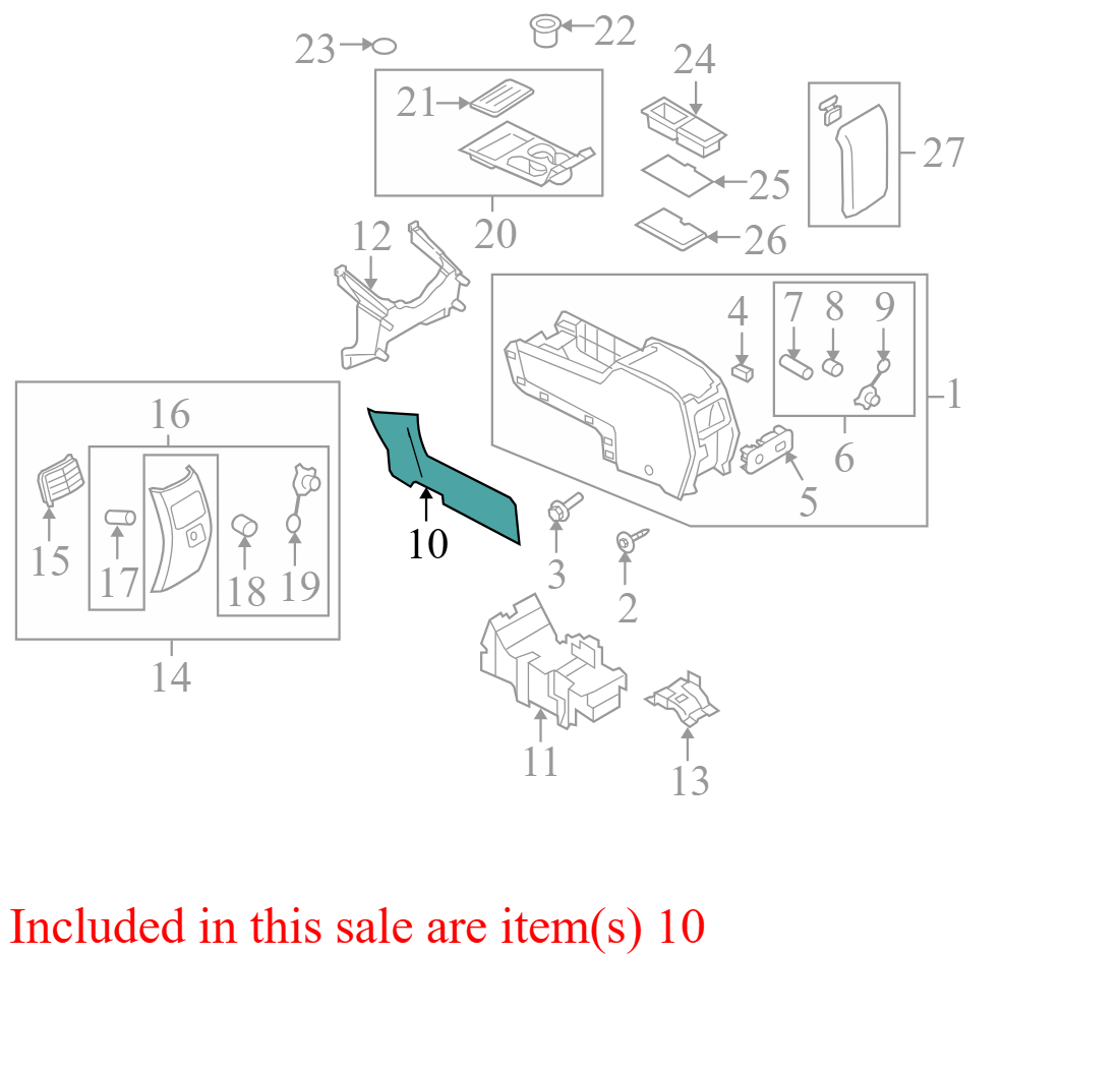 7T4Z7804608AA 2007-2010 Ford Edge Passenger FR Console Trim Panel Used 7T4Z7804608AA OEM