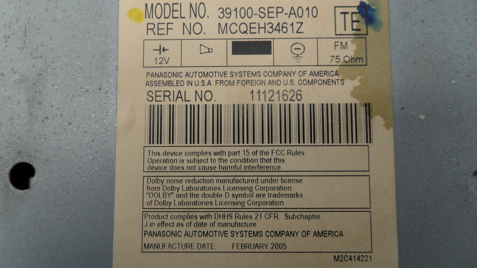 39100SEPA010 2004-2006 Acura TL Radio Control Unit Used 39100SEPA010 OEM
