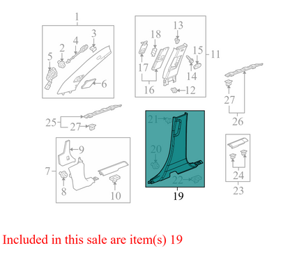 20987233 2010-2017 Chevrolet Equinox LH Lower Door Pillar Post Trim Set Used 20987233 OEM