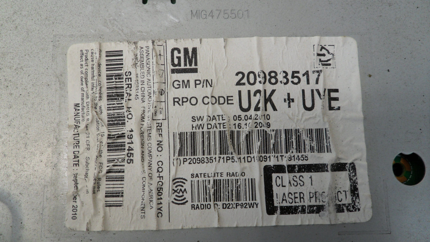 20983517 2011-2012 Chevrolet Equinox Radio Control Unit Used 20983517 OEM