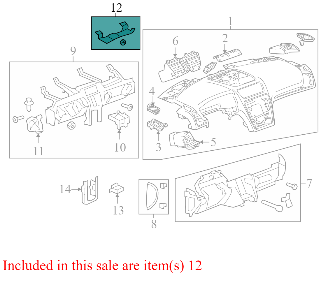 20929982 2013-2015 GMC Acadia Upper Instrument Panel Mounting Bracket Used 20929982 OEM