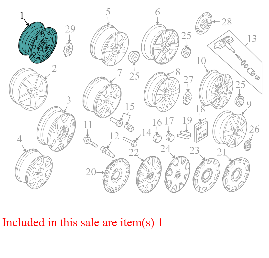1J0601027AJ03C 2000-2001 Volkswagen Beetle Wheel Used 1J0601027AJ03C OEM